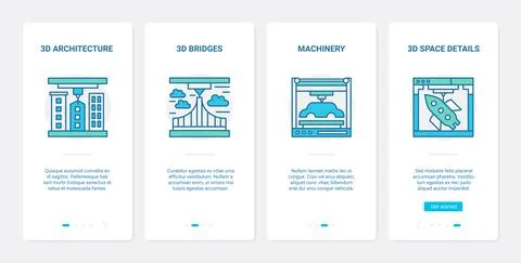 3d architecture and machinery modelling line design UX, UI mobile app page Stock Illustration