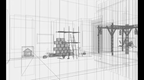 3d architecture, indoor scene Stock Footage