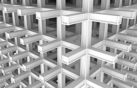 3d architecture monochrome abstract background. Modern white braced construct Stock Illustration
