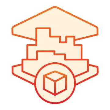 3d architecture print flat icon. 3D printing building orange icons in trendy Ilustración de archivo