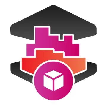 3d architecture print flat icon. 3D printing building color icons in trendy flat Ilustración de archivo