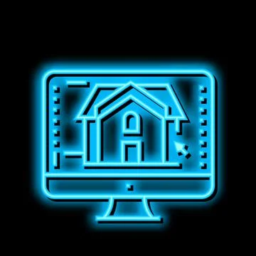 3d architecture visualization neon glow icon illustration Stock Illustration