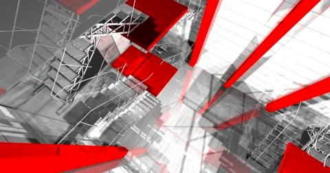 3d area. modern industrial interior, stairs, clean space in industry building Ilustración de archivo