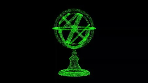 3D armillary sphere on black bg. Object dissolved flickering particles. Sci.. Illustrazione stock