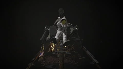 3D Armstrong astronaut in the Apollo project flies on the moon Stock Footage 289831631