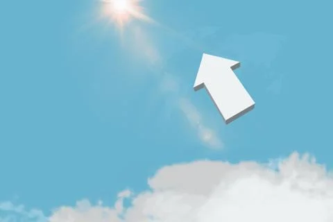 3d arrow in blue sky upper clouds,  success concept concept series 544 스톡 일러스트