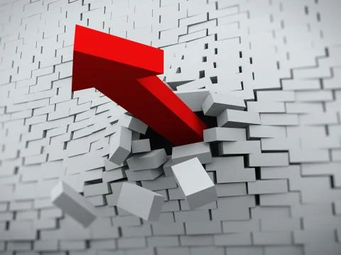 3d arrow burst through brick wall Stock Illustration