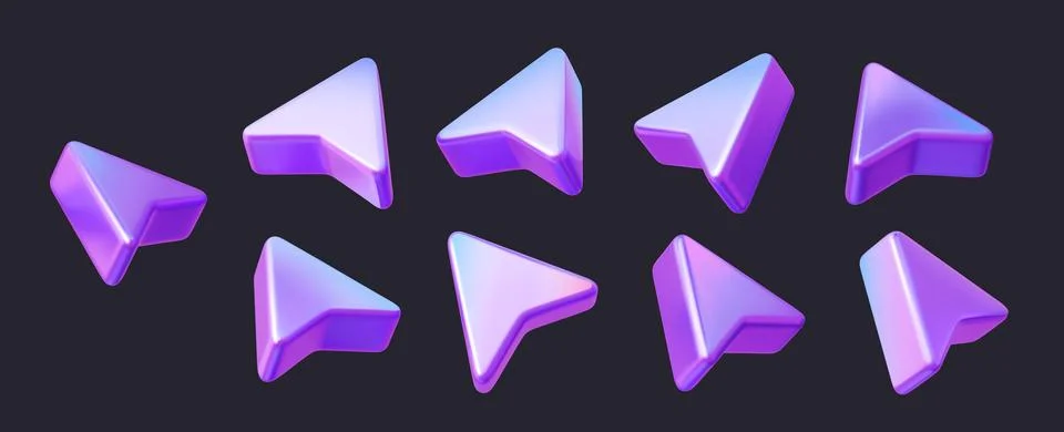 3D arrow cursor iridescent mouse pointer icon Stock Illustration