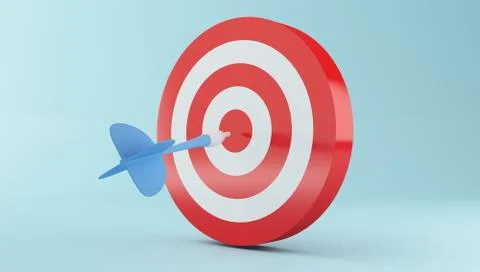 3d Arrow hitting the center of red target. Stock Illustration