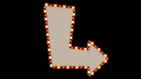 A 3d arrow marquee lightbox sign with an alternating light chase sequence Stockbeeldmateriaal 340405208