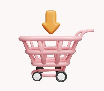 3d arrow points down to the cart. to indicate that a product has been added to Stock Illustration
