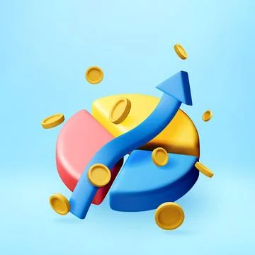 3d arrow rising over pie chart with golden coins Stock Illustration