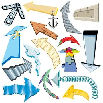 3d arrow set made of organic materials, vector illustration Stock Illustration