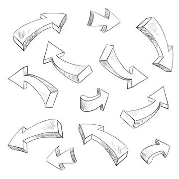 3d arrow sketchy design elements set vector illustration Illustrazione stock