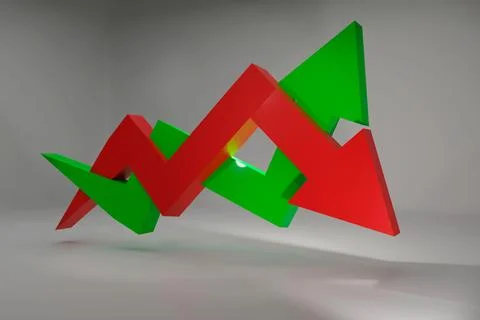 3D arrows of decline and increase symbolizing inflation and deflation, price cha Stock Illustration