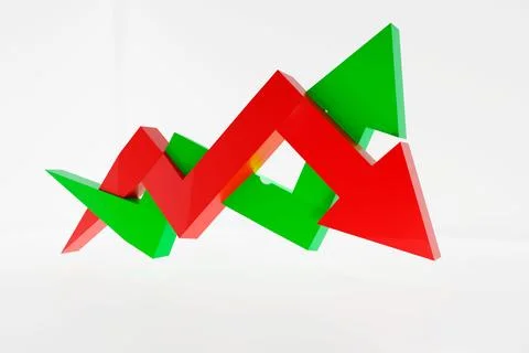 3D arrows of decline and increase symbolizing inflation and deflation, price cha Stock Illustration