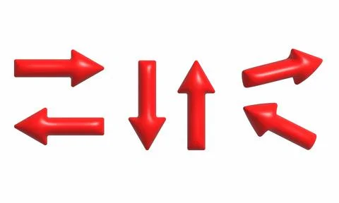 3D arrows icon. Set of red arrows on white background. Stock Illustration