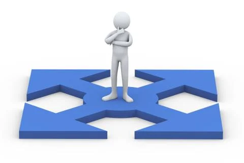3d arrows path and confused man Stock Illustration
