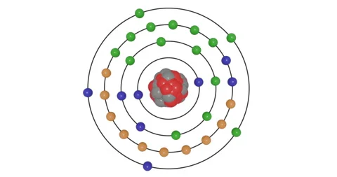 3D Arsenic Atom Bohr Model with Subshell Electron Orbits, Nucleus and Energy Stock Footage 333216237
