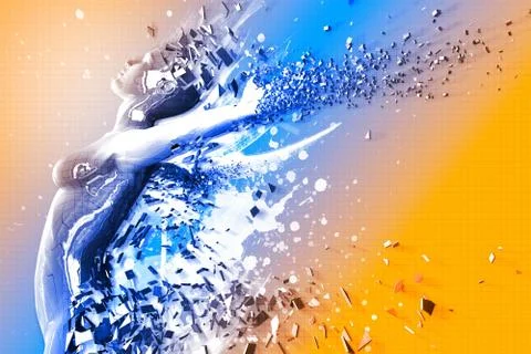 3d art - 3d exploding digital female - 3d render イラスト素材