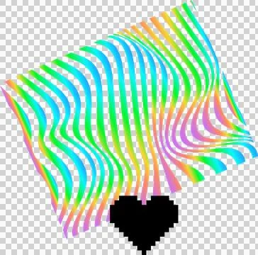 3D art is showing floating rainbow sheet with black pixel heart on transparent Illustration