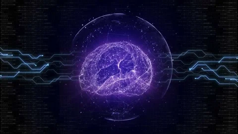 3D Artificial Intelligence Brain and Technology Background, Loop Stock Footage 241312783