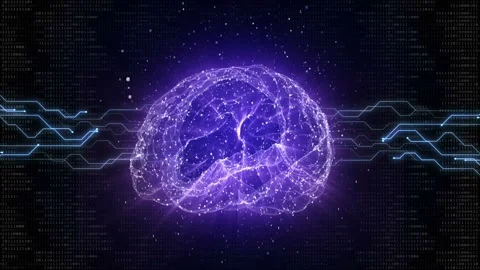 3D Artificial Intelligence Brain and Technology Background, Loop Stock Footage 241339728