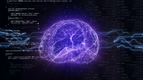 3D Artificial Intelligence Brain and Technology Background, Loop Stock Footage 241340563
