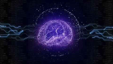 3D Artificial Intelligence Brain and Technology Background, Loop Vídeo Stock 242344159