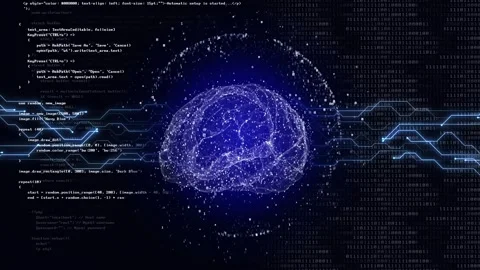3D Artificial Intelligence Brain and Technology Animation Background, Loop Stock Footage 249297518