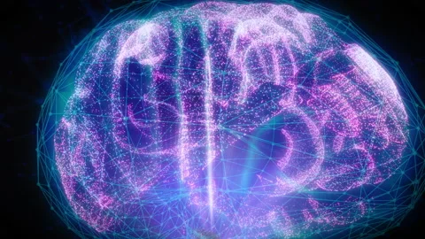 3D artificial Intelligence digital brain fly inside rotating. Stock Footage 163814259