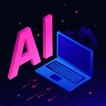 3D Artificial Intelligence Icon and Graphic Computer. Isometric Illustration Illustrazione stock