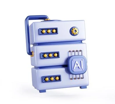 3d Artificial intelligence server with ai chip icon render. Virtual cloud gpu Stock Illustration