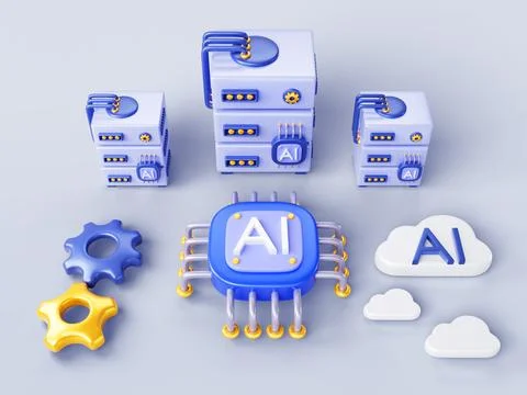 3d Artificial intelligence technology banner. AI computer server, cloud Stock Illustration