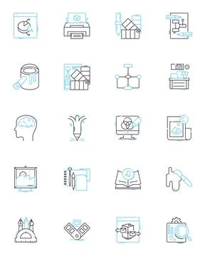 3D artist linear icons set. Modeling, Texturing, Animation, Rendering, Sculpting Stock Illustration