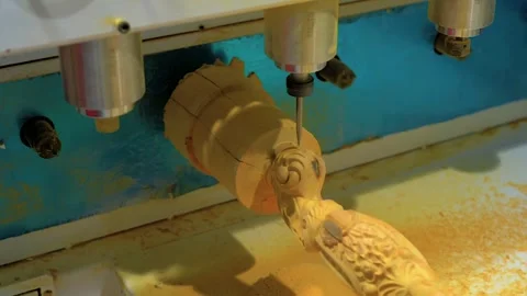 3D artistic wood processing - crafting figures with precision Stock Footage 258013385