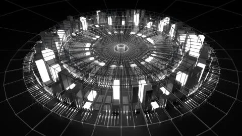 3d asbtract technology background. Circular structure with bright elements an イラスト素材