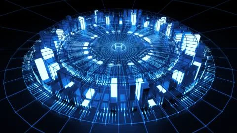 3d asbtract technology background. Circular structure with bright elements an Stock Illustration