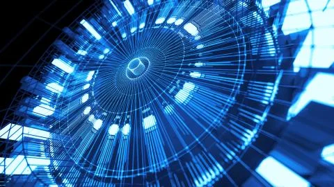 3d asbtract technology background. Circular structure with bright elements an 스톡 일러스트