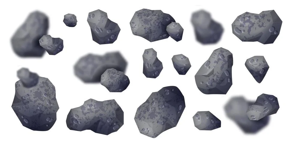 3D asteroid set, vector space coal kit, cosmos game meteorite clipart Stock Illustration