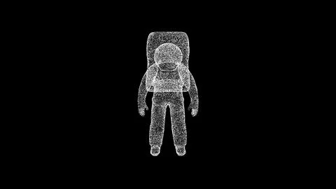 3D astronaut on black bg. Object dissolved white flickering particles. Busi.. Stockillustratie