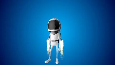 3d astronaut cartoon greets, swing, beat his foot Stock Footage 102379255