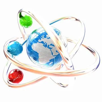 3d atom. Global concept 3d atom isolated on white background. Global conce... Stock Photos