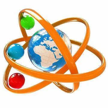 3d atom. Global concept 3d atom isolated on white background. Global conce... Stock Photos