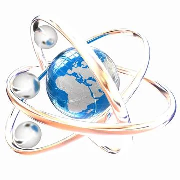 3d atom. Global concept 3d atom isolated on white background. Global conce... Stock Photos