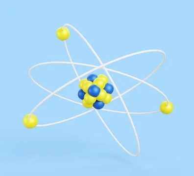 3d atom structure of nucleus and electrons orbiting around. Quantum mechanical Stock Illustration