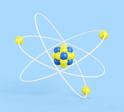 3d atom structure of nucleus, electrons, protons and neutrons. Cartoon render Illustrazione stock