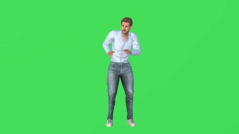 3D Australian man on green screen being afraid of loud noise in chroma key high Stock-Footage 241903570