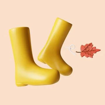 3d Autumn boot . Golden fall. Season decoration. icon isolated on gray Stock Illustration
