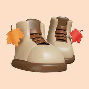3d Autumn boot . Golden fall. Season decoration. icon isolated on gray Stock Illustration